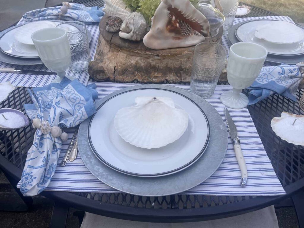 She sells seashells by the sea shore tablescape place setting
