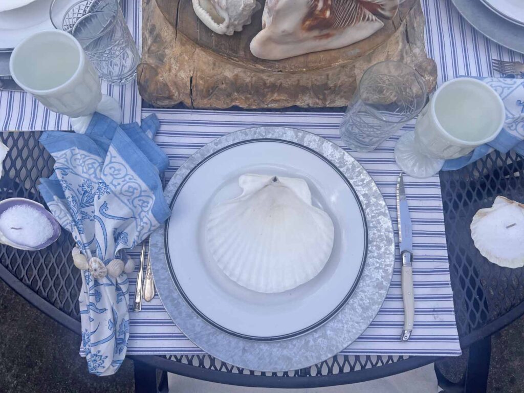 She sells seashells by the sea shore tablescape plate stack