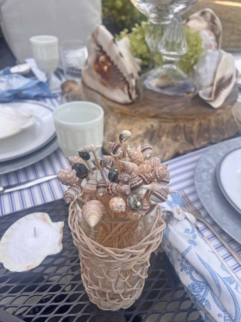 She sells seashells by the sea shore tablescape close-up seashell picks