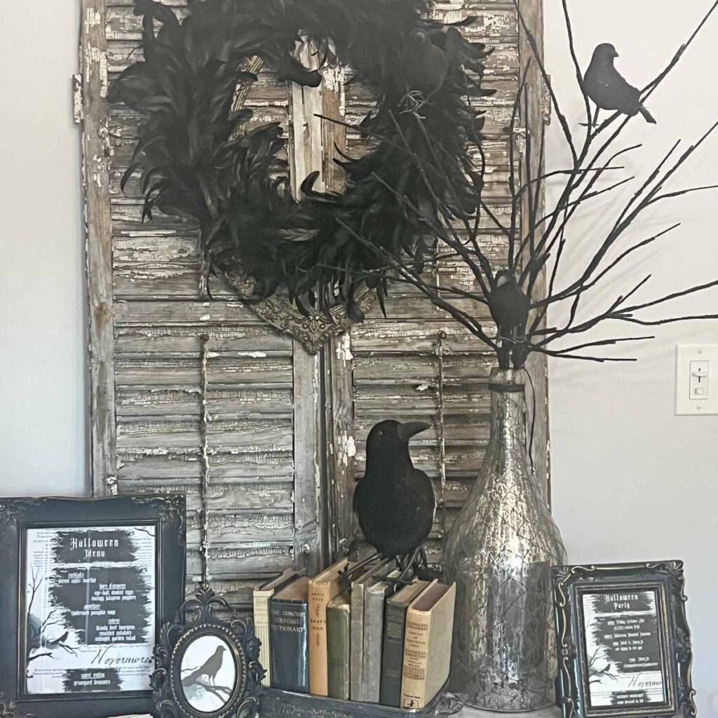 Halloween Nevermore table setting side table display