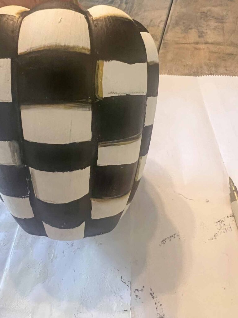 MacKenzie Childs inspired pumpkin dupe DIY adding gold shadowing to Courtley Checks