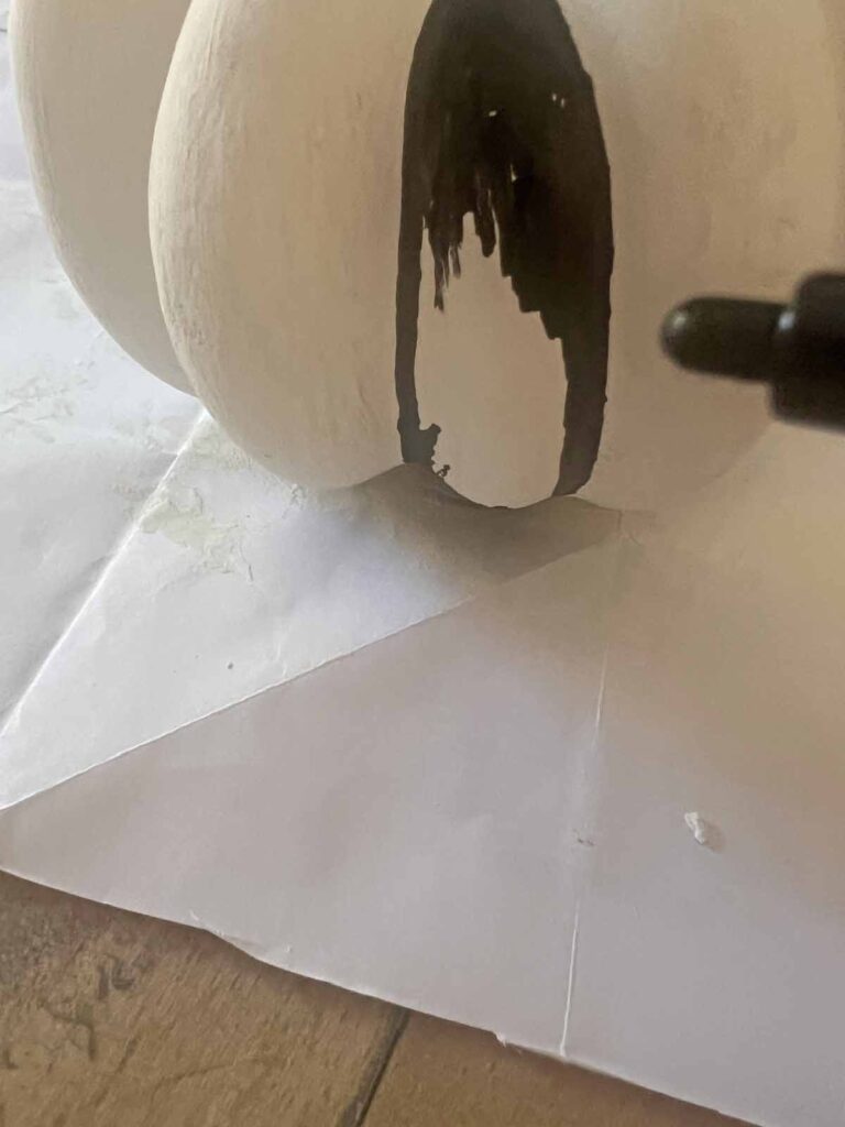 MacKenzie Childs inspired pumpkin dupe DIY filling in ribbed stripes
