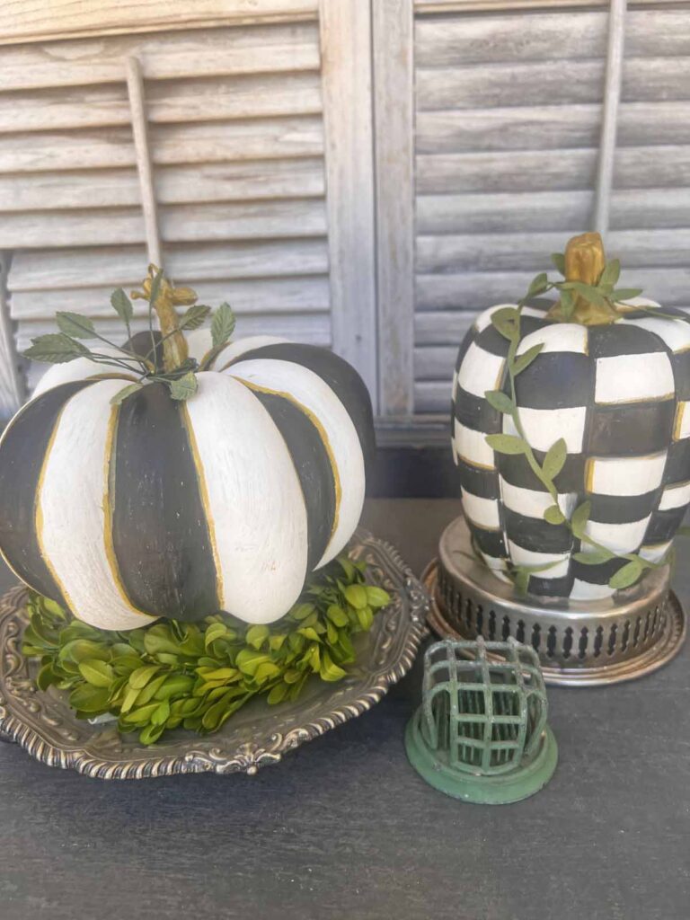MacKenzie Childs inspired pumpkin dupe DIY styled greenery