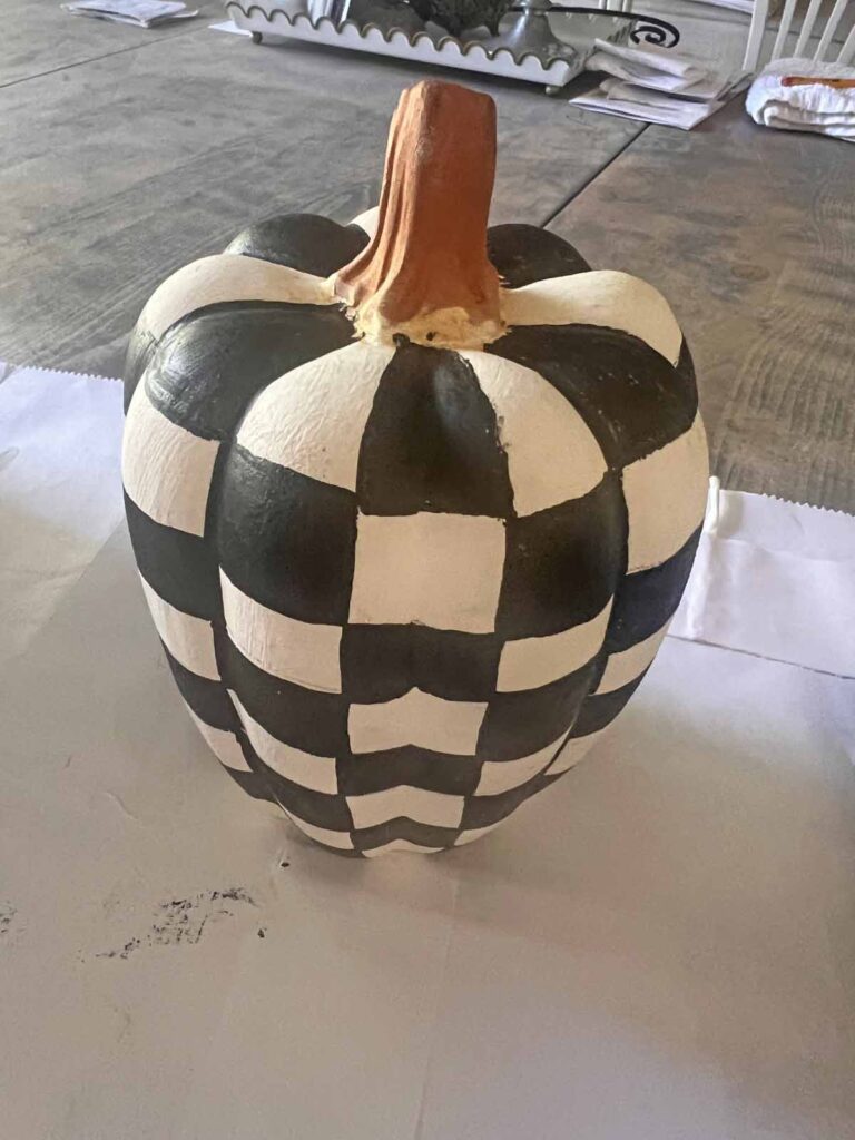 MacKenzie Childs inspired pumpkin dupe DIY courtly check painting squares done