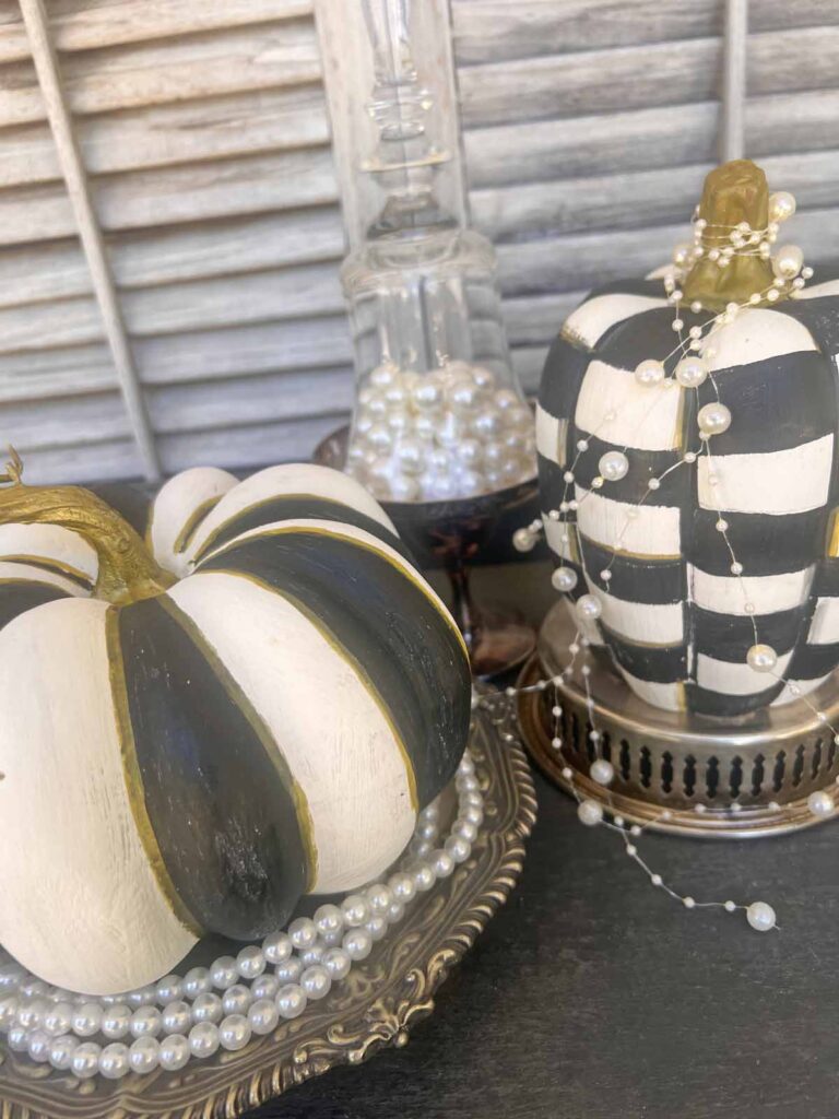 MacKenzie Childs inspired pumpkin dupe DIY styled with pearls