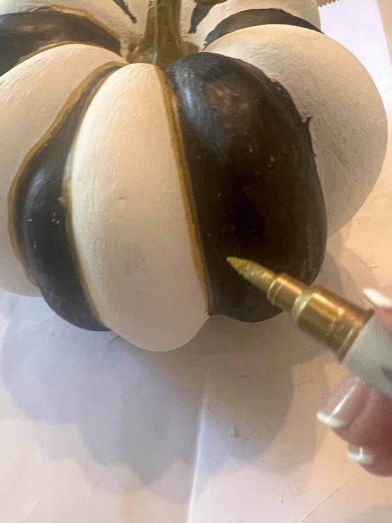MacKenzie Childs inspired pumpkin dupe DIY adding gold accents to stripes