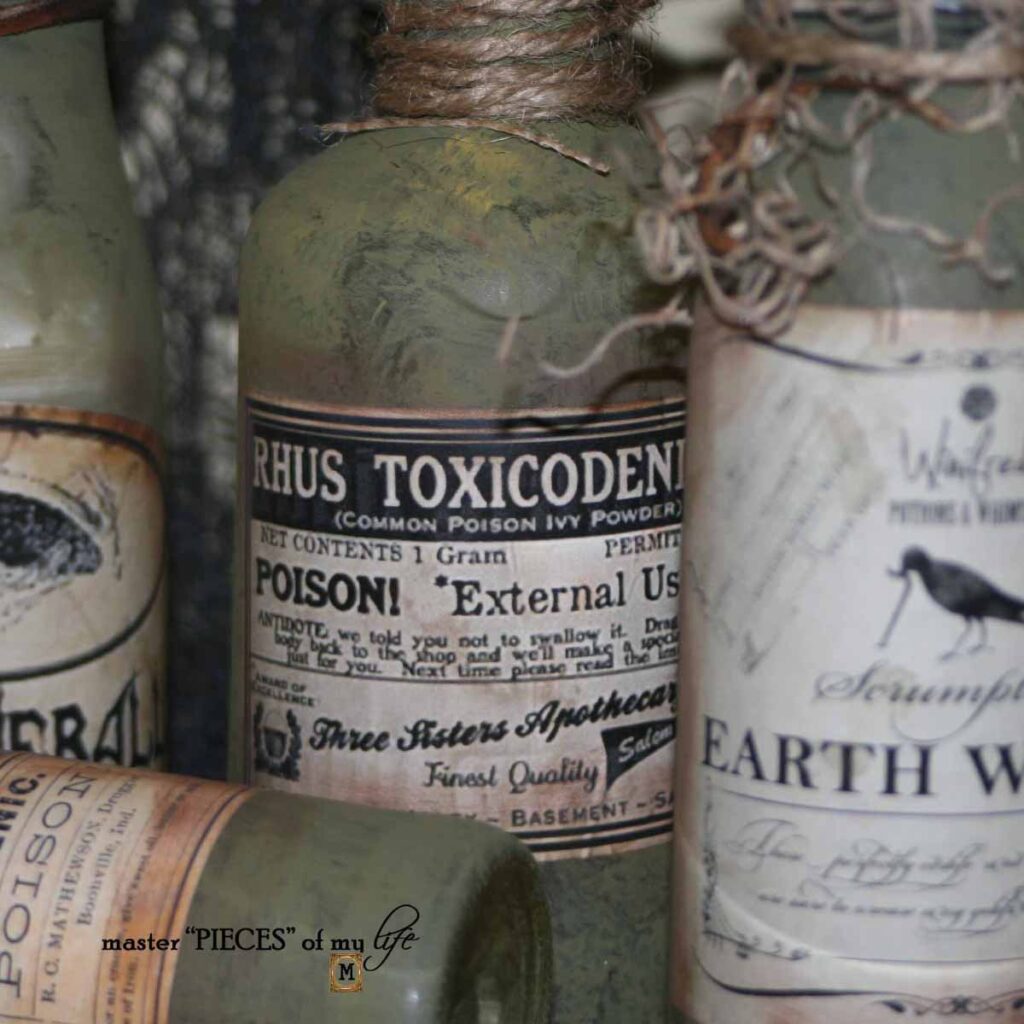 Halloween Potions, poisons, powders and more DIY containers close-up