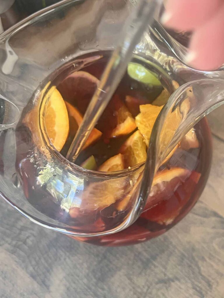 traditional red sangria recipe mixing pitcher