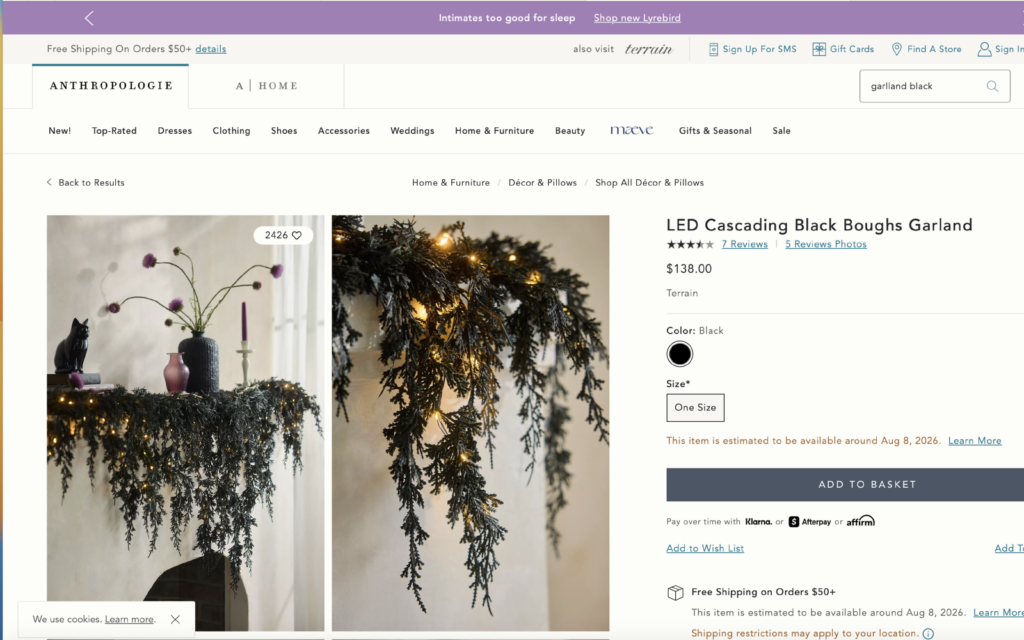 Another Anthropologie Dupe: Cascading Black Boughs Halloween Garland DIY Inspiration