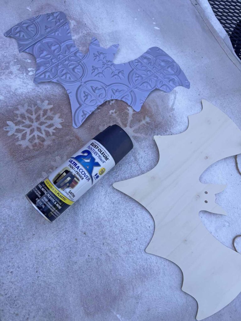 Halloween Decor: Faux tin tile bat DIY paint prep