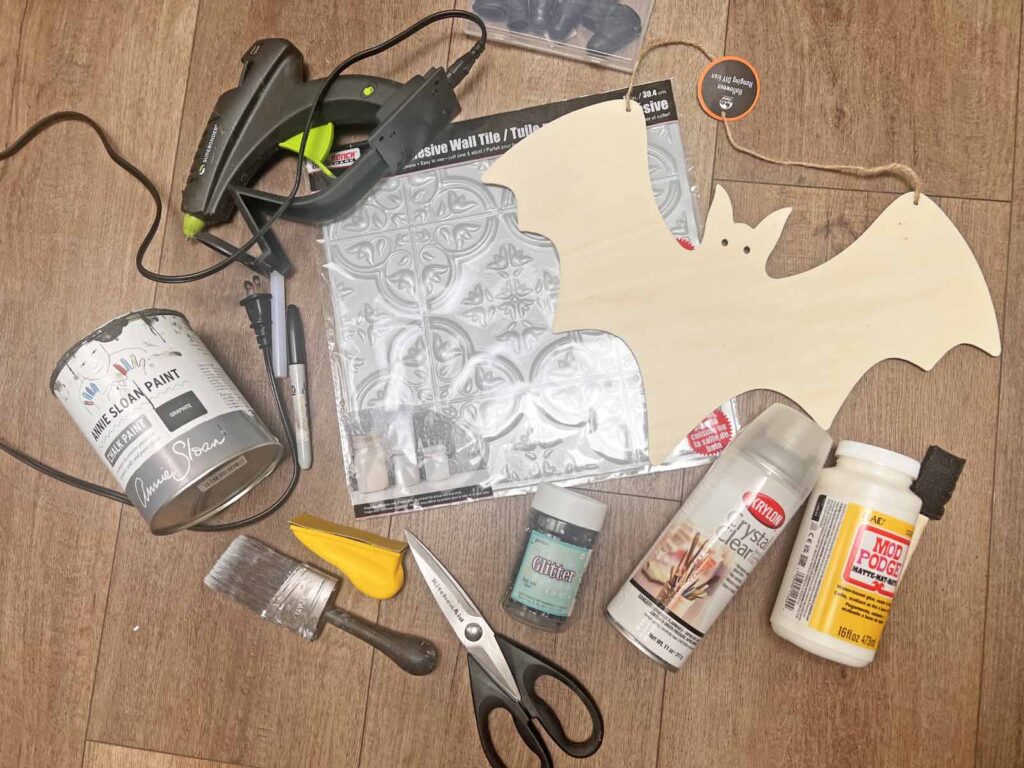 Halloween Decor: Faux tin tile bat DIY supplies