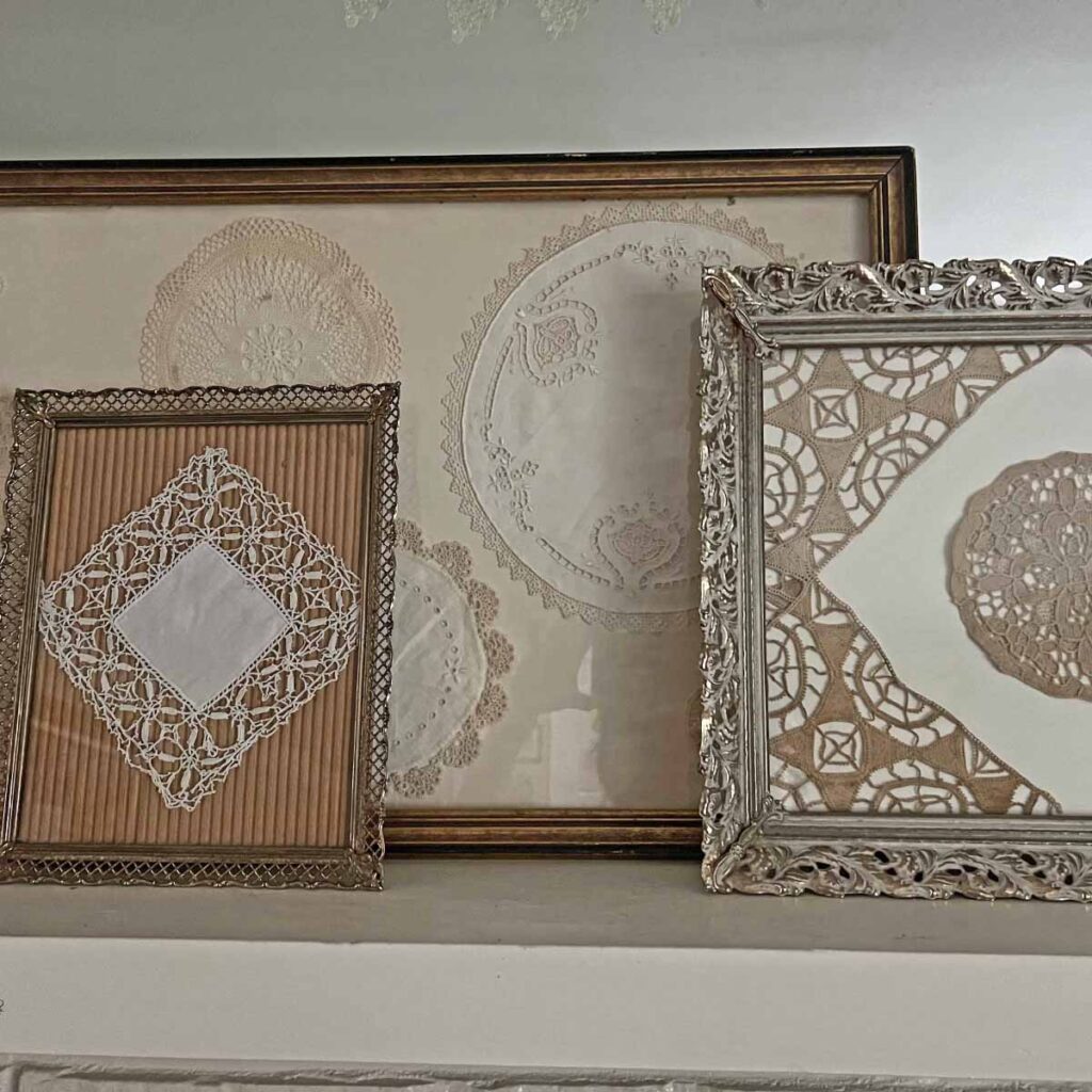 Framed vintage doilies