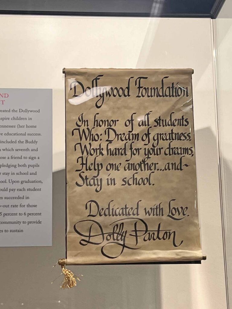 Get the 411 on a Nashville, TN visit Dollywood Foundation Scroll at the Country music museum