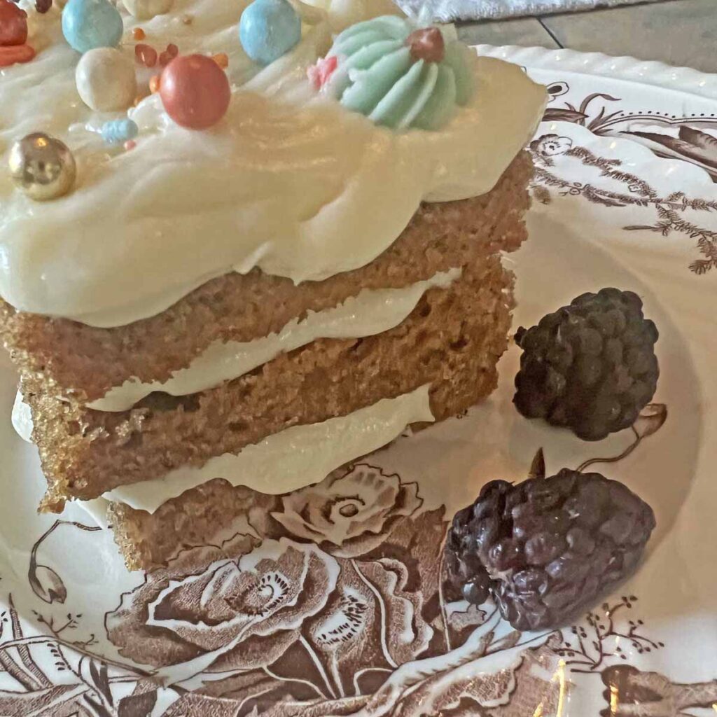 Spice cake stack with Fall sprinkles and blackberries