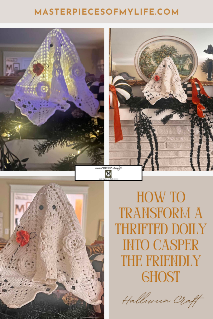 How to transform a thrifted Doily into Casper the friendly ghost for Halloween DIY Pinterest