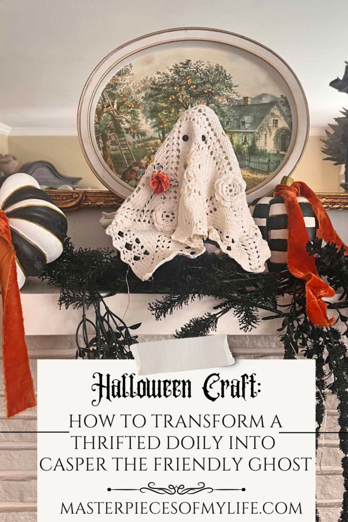 How to transform a thrifted Doily into Casper the friendly ghost for Halloween DIY Pinterest