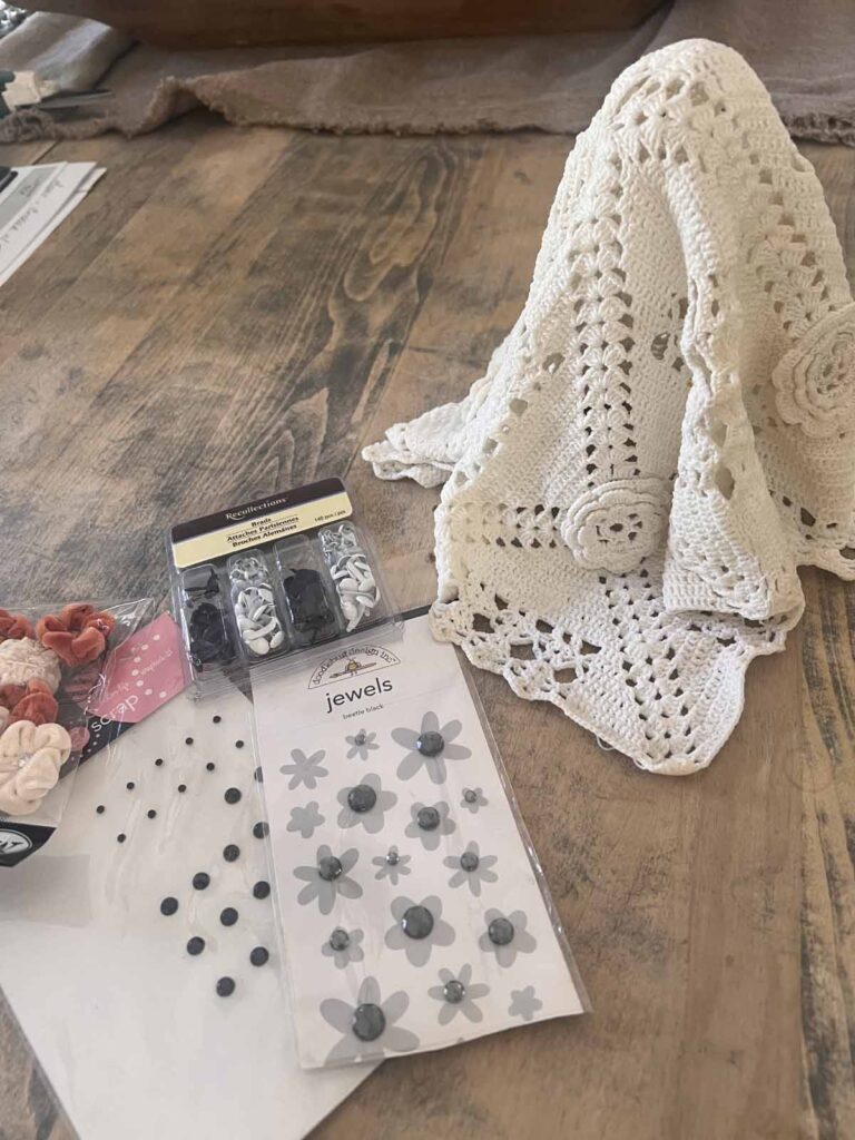 How to transform a thrifted Doily into Casper the friendly ghost for Halloween DIY embellishment supplies