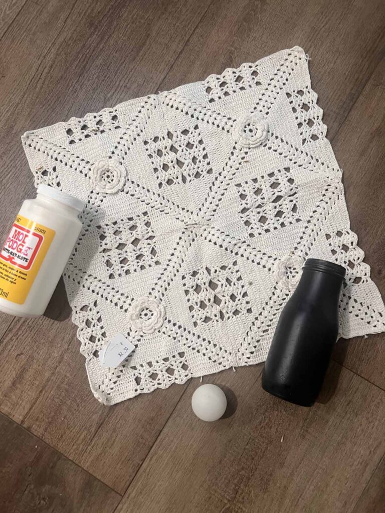 How to transform a thrifted Doily into Casper the friendly ghost for Halloween DIY supplies including $2.50 doily